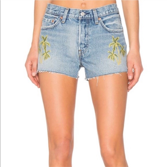 Levi 501 Jean Shorts with Embroidered Palm Trees